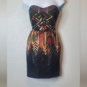 💚5/$25 Ecoté Urban Outfitters Strapless Mini Dress Pockets Black Red Sz Medium